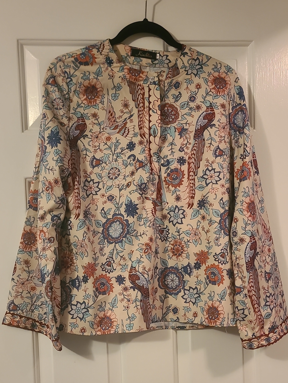 Cream Floral & Bird Button-Front Blouse